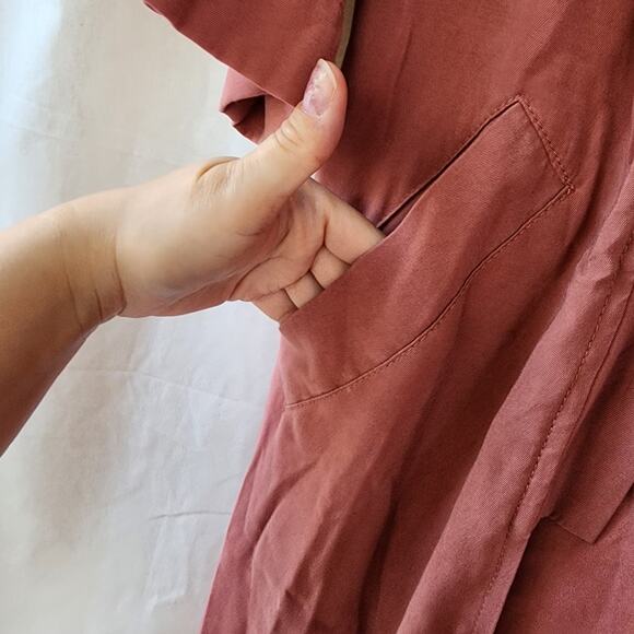 FREE PEOPLE TRENCH COAT Jacket Size XS Mauve Pink Pockets Longline - Picture 8 of 11